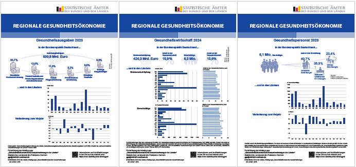 Das Bild zeigt einen Zusammenschnitt der Infoflyer der Gesundheitsökonomischen Gesamtrechnungen.