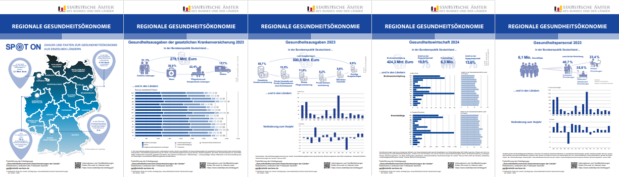 Das Bild zeigt einen Zusammenschnitt der Infoflyer der Gesundheitsökonomischen Gesamtrechnungen.
