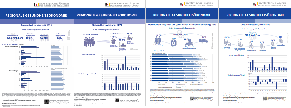 Das Bild zeigt einen Zusammenschnitt der Infoflyer der Gesundheitsökonomischen Gesamtrechnungen der Länder.