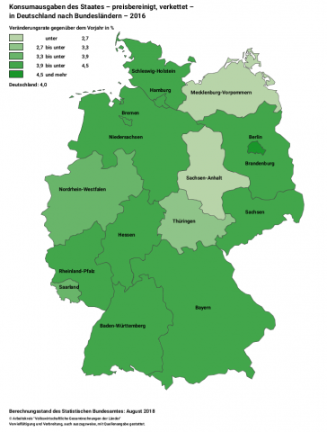 Konsumausgaben des Staates 2016 - preisbereinigt, verkettet - in Deutschland nach Bundesländern