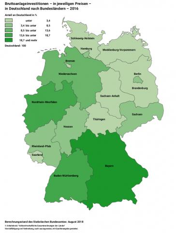 Bruttoanlageinvestitionen 2016 - in jeweiligen Preisen - in Deutschland nach Bundesländern