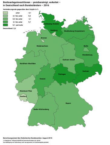 Bruttoanlageinvestitionen 2016 - preisbereinigt, verkettet - in Deutschland nach Bundesländern