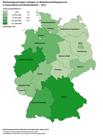 Bruttoanlagevermögen (Anlagen) 2016 - zu Wiederbeschaffungspreisen - in Deutschland nach Bundesländern