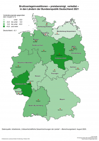 Bruttoanlageinvestitionen 2021 - preisbereinigt, verkettet - in Deutschland nach Bundesländern