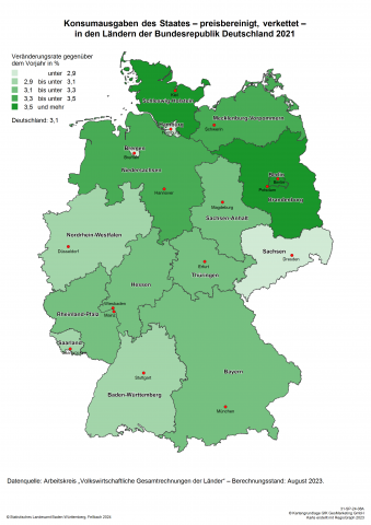 Konsumausgaben des Staates 2021 - preisbereinigt, verkettet - in Deutschland nach Bundesländern