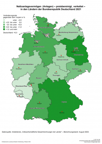 Nettoanlagevermögen (Anlagen) 2021 - preisbereinigt, verkettet - in Deutschland nach Bundesländern
