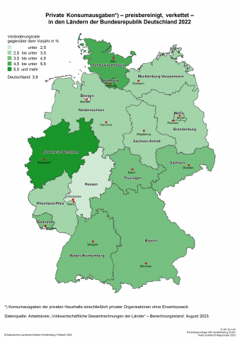 Private Konsumausgaben 2022 - preisbereinigt, verkettet - in Deutschland nach Bundesländern