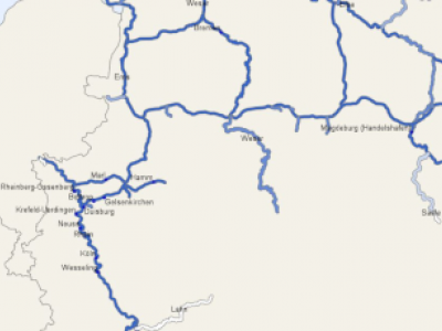 Das Bild zeigt einen Ausschnitt mit Flüssen und Kanälen aus dem Atlas Binnenschifffahrt